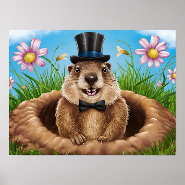 Smiling Groundhog Emerging  Poster (Front)