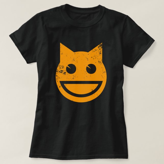 Smiling Grunge Cat Emoji T-Shirt (Design Front)