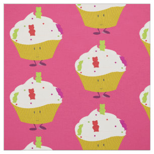 Smiling gummy bear cupcake fabric