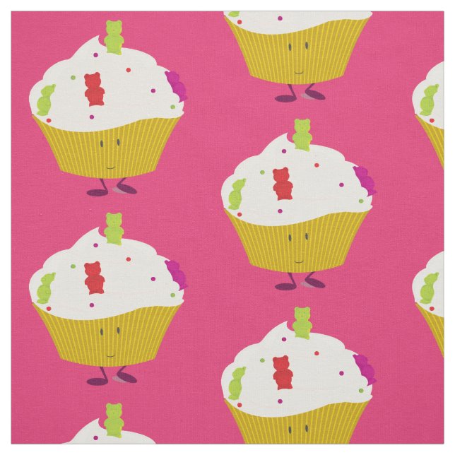 Smiling gummy bear cupcake fabric (Swatch)