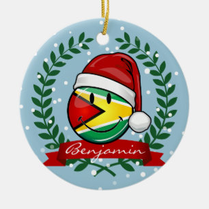 Smiling Guyana Flag Christmas Style Ceramic Tree Decoration