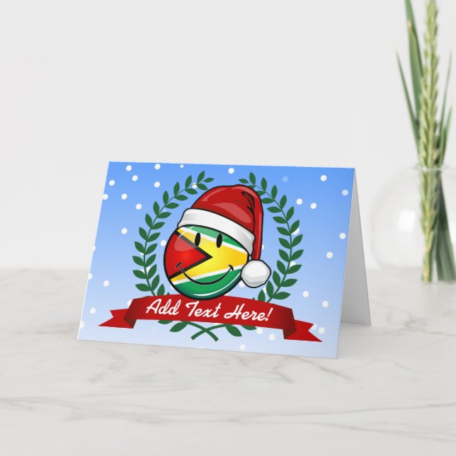 Smiling Guyana Flag Christmas Style Holiday Card (Front)