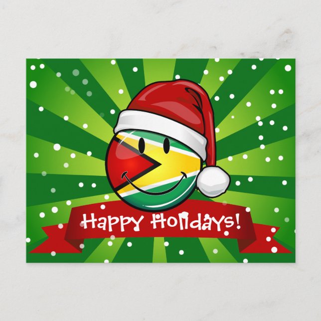 Smiling Guyana Flag Christmas Style Holiday Postcard (Front)