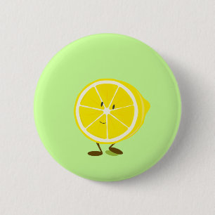 Smiling half lemon character 6 cm round badge