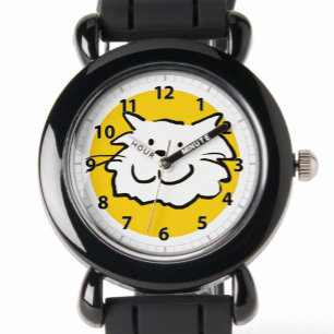Smiling Happy Cat Cartoon in Yellow and Black Watch