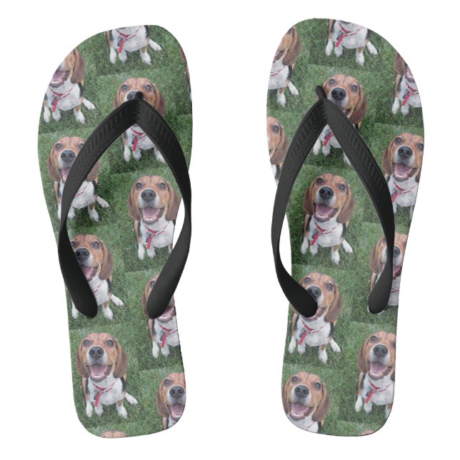 Smiling Happy Face Beagle Puppy Flip Flops (Footbed)