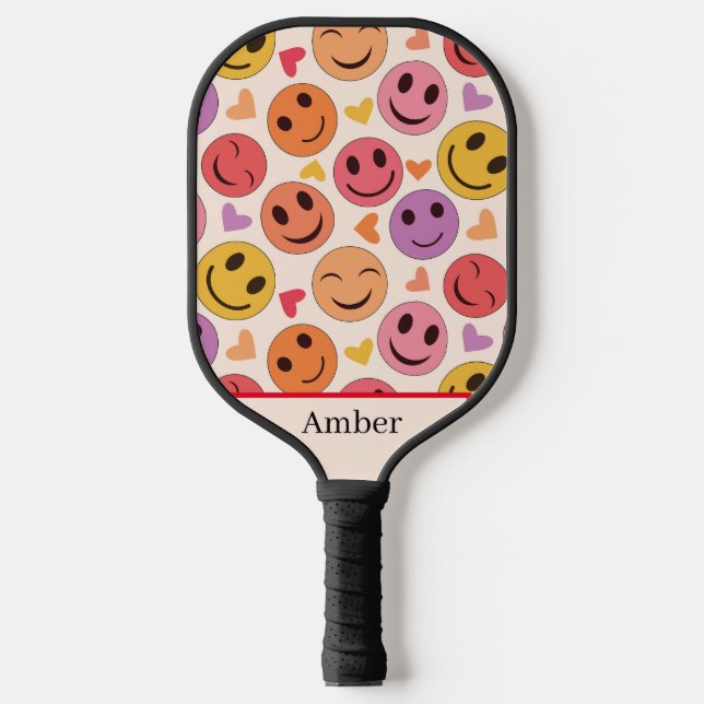 Smiling Happy faces with hearts Personalised  Pickleball Paddle (Front)