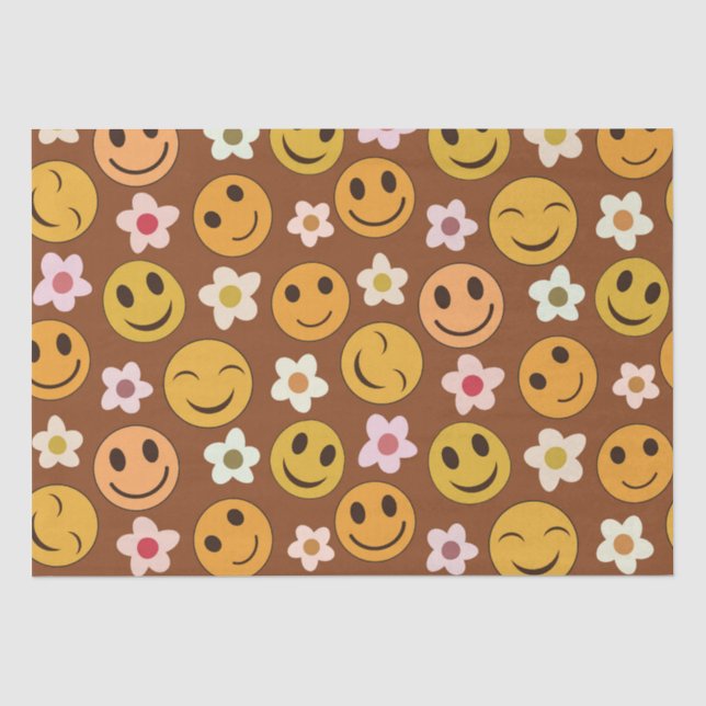 Smiling Happy Faces With Retro Flowers  Tissue Paper (Front)