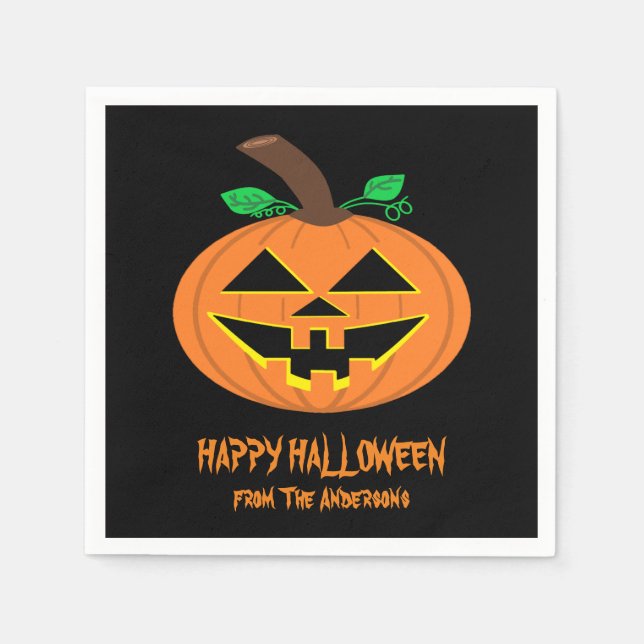 Smiling Happy Halloween Pumpkin Napkins (Front)