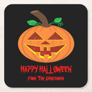 Smiling Happy Halloween Pumpkin Paper Coasters