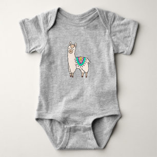 smiling happy llama alpaca cartoon animal drawing  baby bodysuit