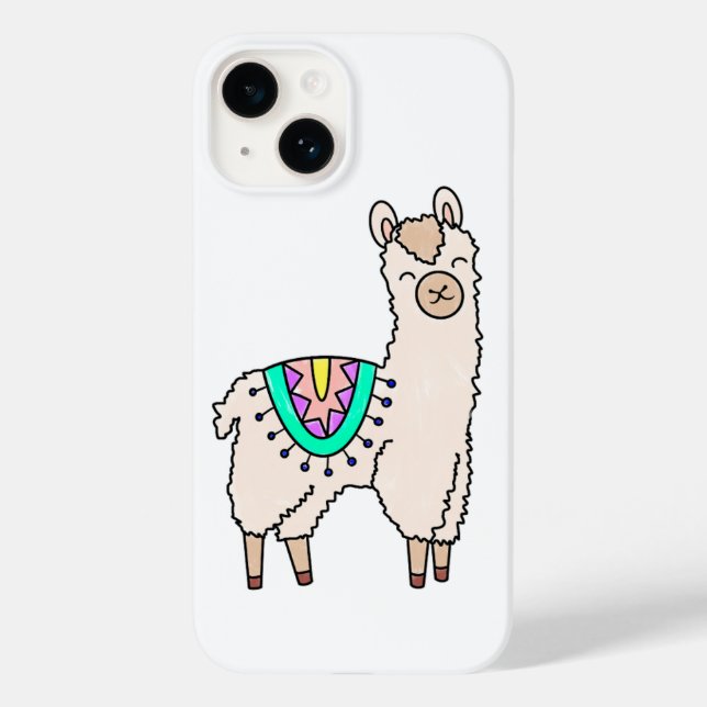 smiling happy llama alpaca cartoon animal drawing  Case-Mate iPhone case (Back)