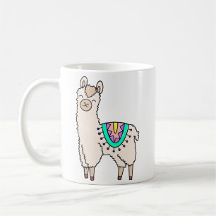 smiling happy llama alpaca cartoon animal drawing  coffee mug