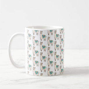smiling happy llama alpaca cartoon animal drawing  coffee mug