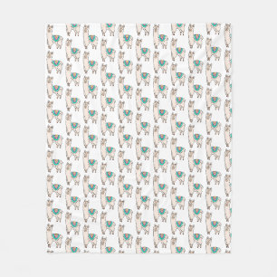 smiling happy llama alpaca cartoon animal drawing fleece blanket