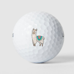 smiling happy llama alpaca cartoon animal drawing  golf balls