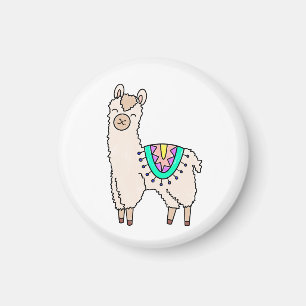 smiling happy llama alpaca cartoon animal drawing magnet