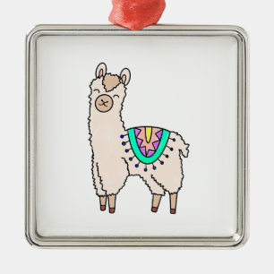 smiling happy llama alpaca cartoon animal drawing  metal tree decoration