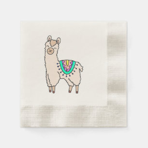 smiling happy llama alpaca cartoon animal drawing napkin