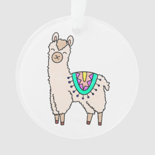 smiling happy llama alpaca cartoon animal drawing  ornament