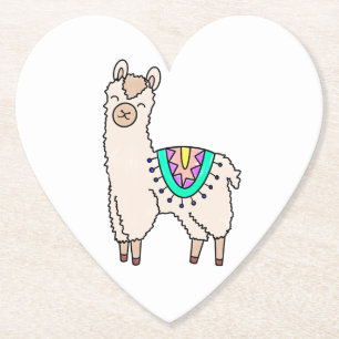 smiling happy llama alpaca cartoon animal drawing  paper coaster