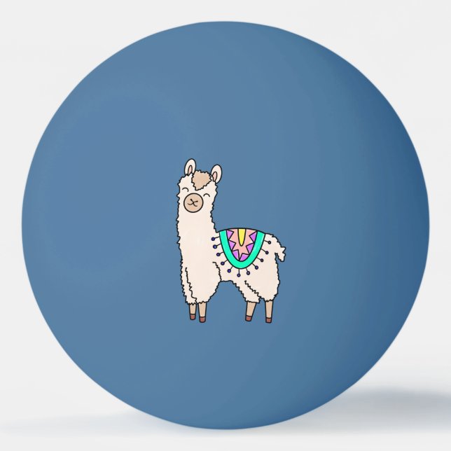 smiling happy llama alpaca cartoon animal drawing  ping pong ball (Front)