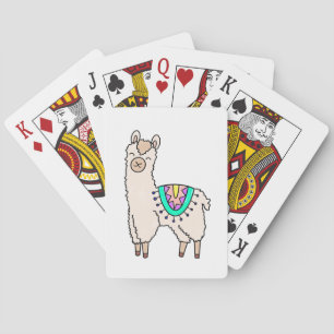 smiling happy llama alpaca cartoon animal drawing playing cards