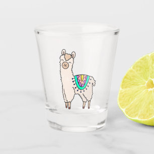 smiling happy llama alpaca cartoon animal drawing shot glass