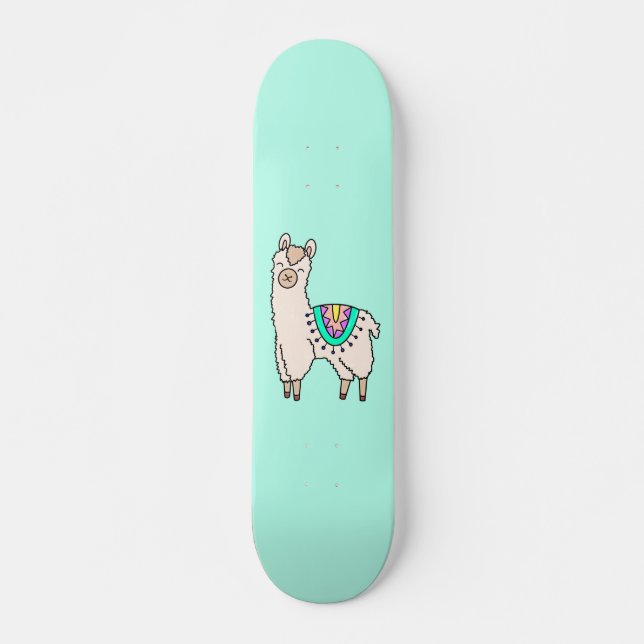 smiling happy llama alpaca cartoon animal drawing  skateboard (Front)