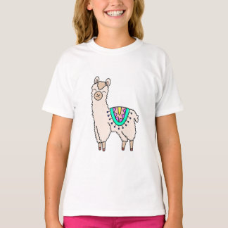 smiling happy llama alpaca cartoon animal drawing  T-Shirt