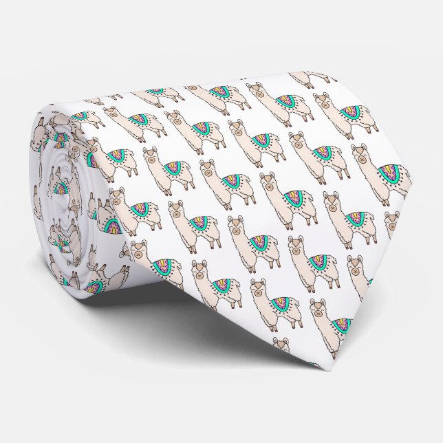 smiling happy llama alpaca cartoon animal drawing  tie (Rolled)