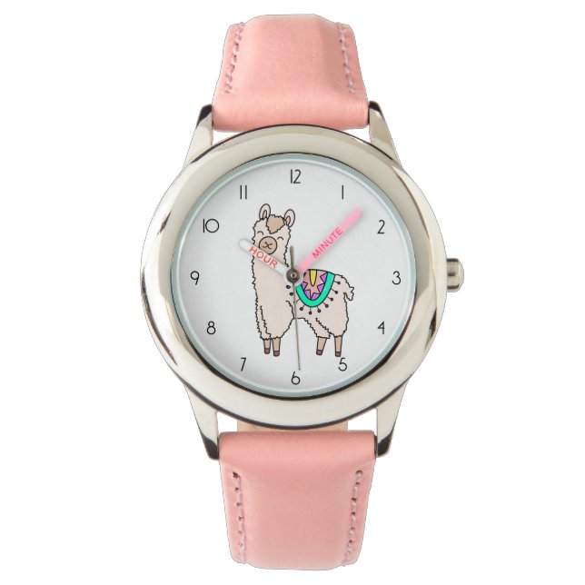 smiling happy llama alpaca cartoon animal drawing  watch (Front)