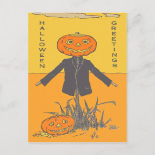 Smiling Happy Scarecrow Jack O' Lantern Postcard
