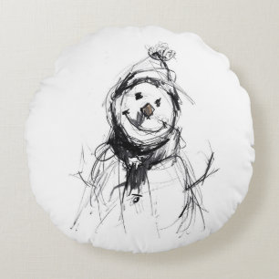 Smiling Happy Snowman Round Cushion