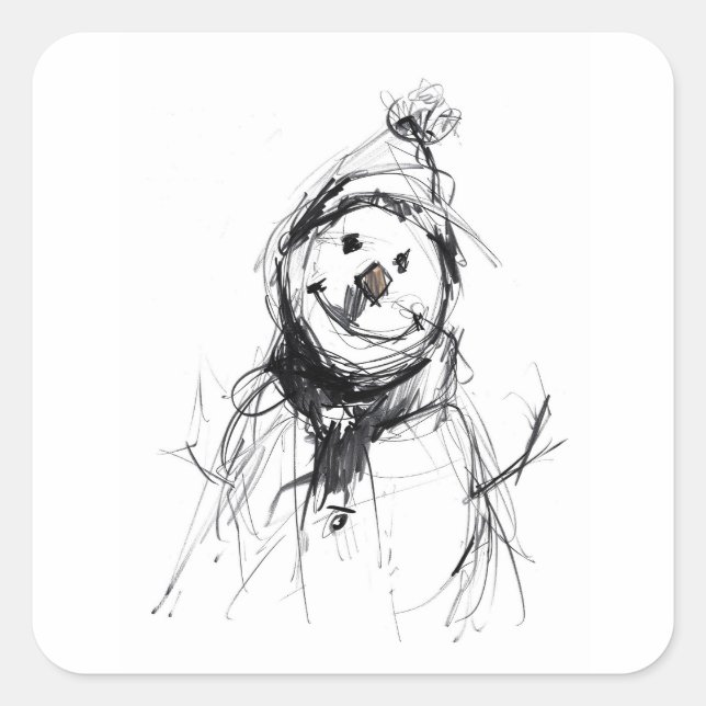 Smiling Happy Snowman Square Sticker (Front)