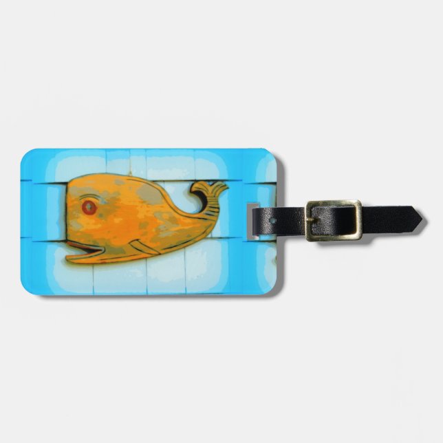 smiling happy whale luggage tag (Front Horizontal)