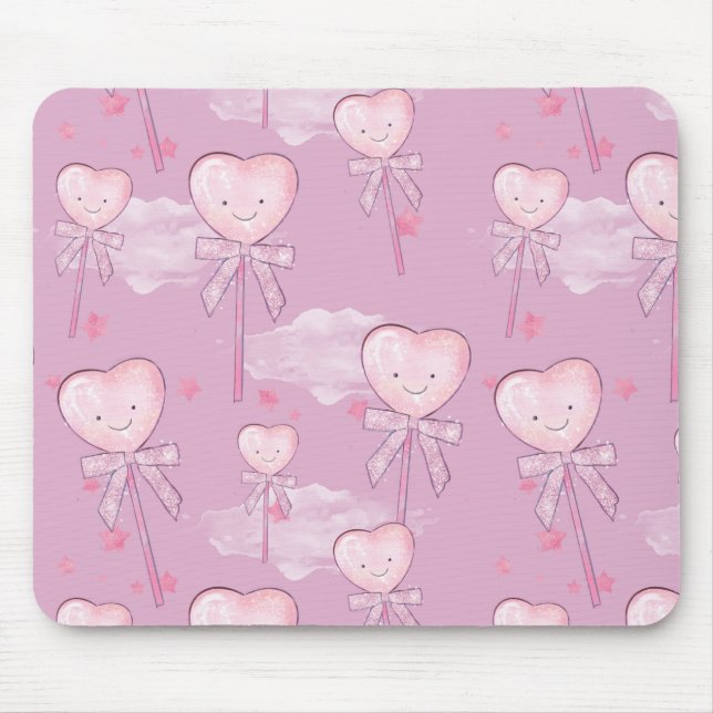 Smiling Heart Lollipop Mouse Mat (Front)
