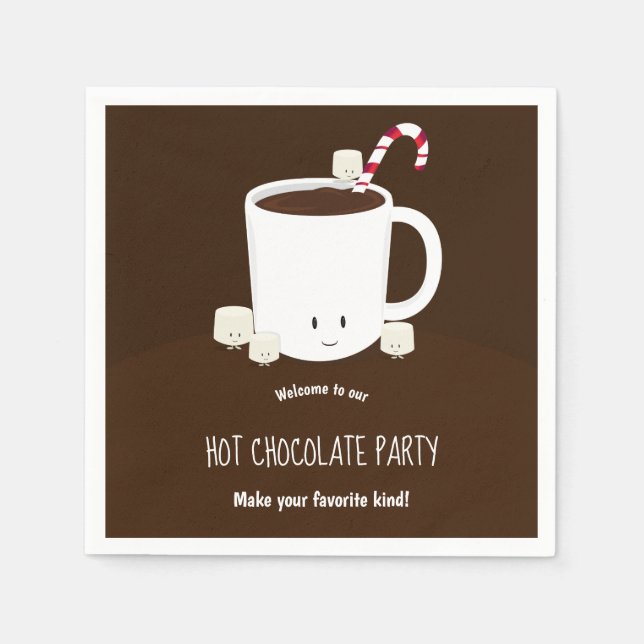Smiling Hot Chocolate Cocoa Brown Christmas Party Napkin (Front)