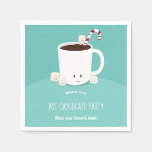 Smiling Hot Chocolate Hot Cocoa Teal Christmas Napkin