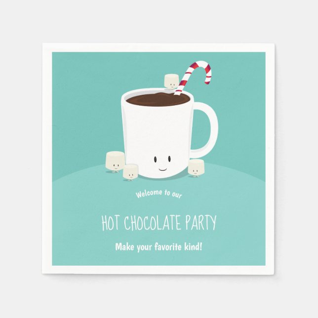 Smiling Hot Chocolate Hot Cocoa Teal Christmas Napkin (Front)