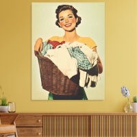 Smiling Housewife with Laundry Basket