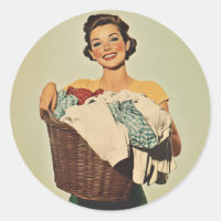 Smiling Housewife with Laundry Basket
