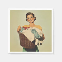 Smiling Housewife with Laundry Basket