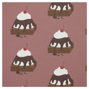 Smiling ice cream topped brownie fabric