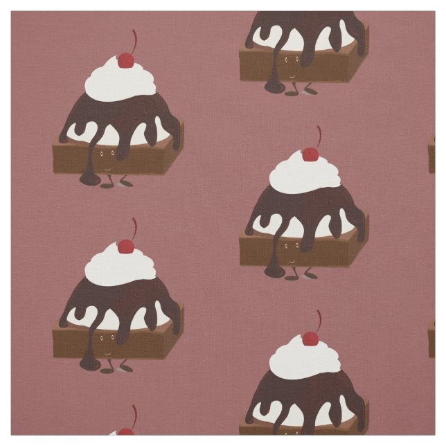 Smiling ice cream topped brownie fabric (Swatch)