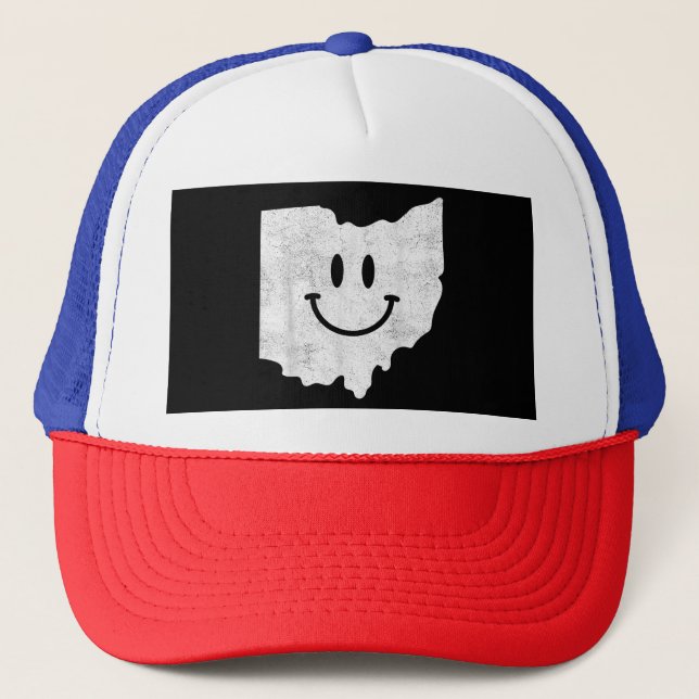 Smiling in OH – Funny Ohio Happy Face  Trucker Hat (Front)