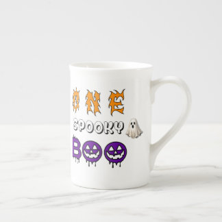 Smiling Jack O Lantern With Halloween Candy Pile Bone China Mug