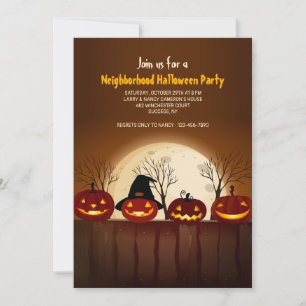 Smiling Jack-O-Lanterns Halloween Party Invitation