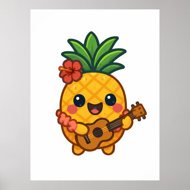 Smiling Kawaii Pineapple – Tropical Poster (Front)