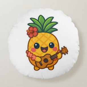 Smiling Kawaii Pineapple – Tropical Round Cushion